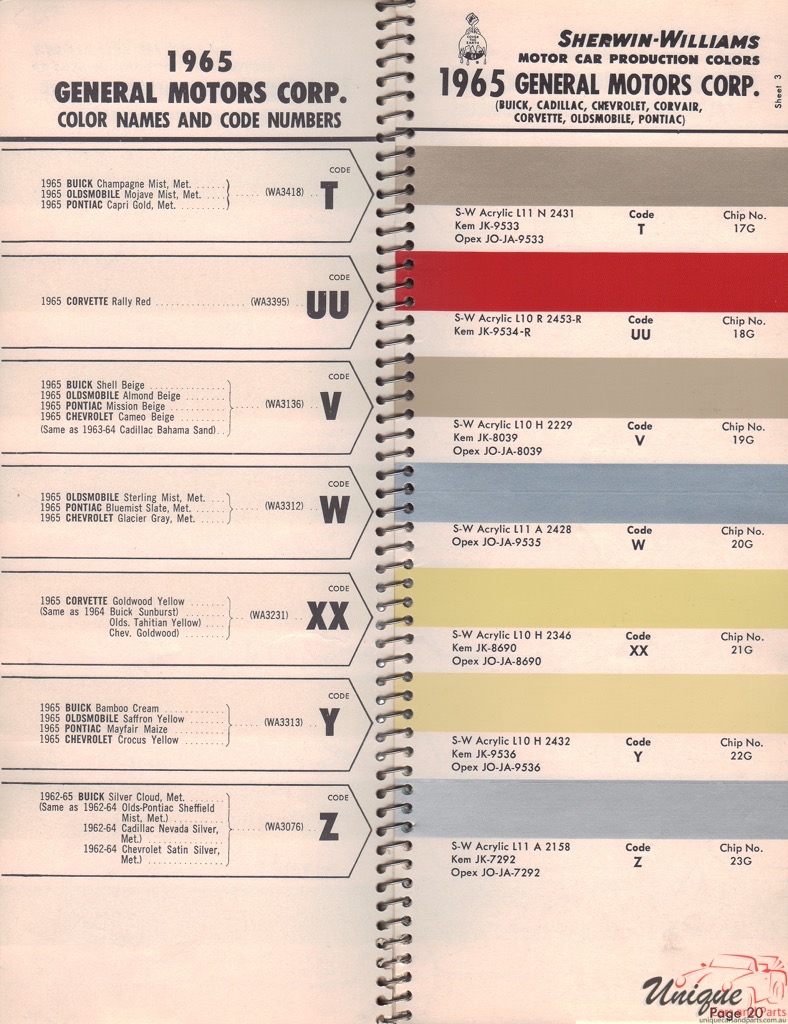 1965 General Motors Paint Charts Williams 3